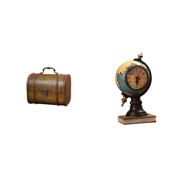 Joyero vintage de madera con figura de globo terráqueo, reloj de mesa moderno, decorativo para guardar anillos, joyas corporales de colección.