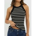 thumbnail image 4 of Halter Tank Tops for Women Summer Striped Stretchy Ribbed Knit Cami Shirts Slim Fitting, 4 of 6
