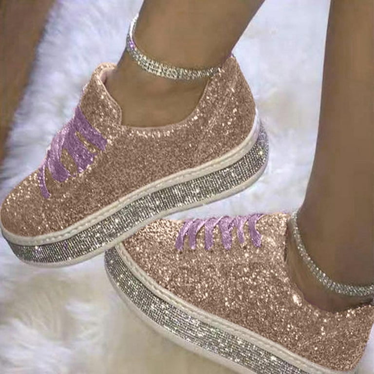 Hvyesh Rhinestone Sneakers for Women, Glitter Sparkle Tennis Shoes
