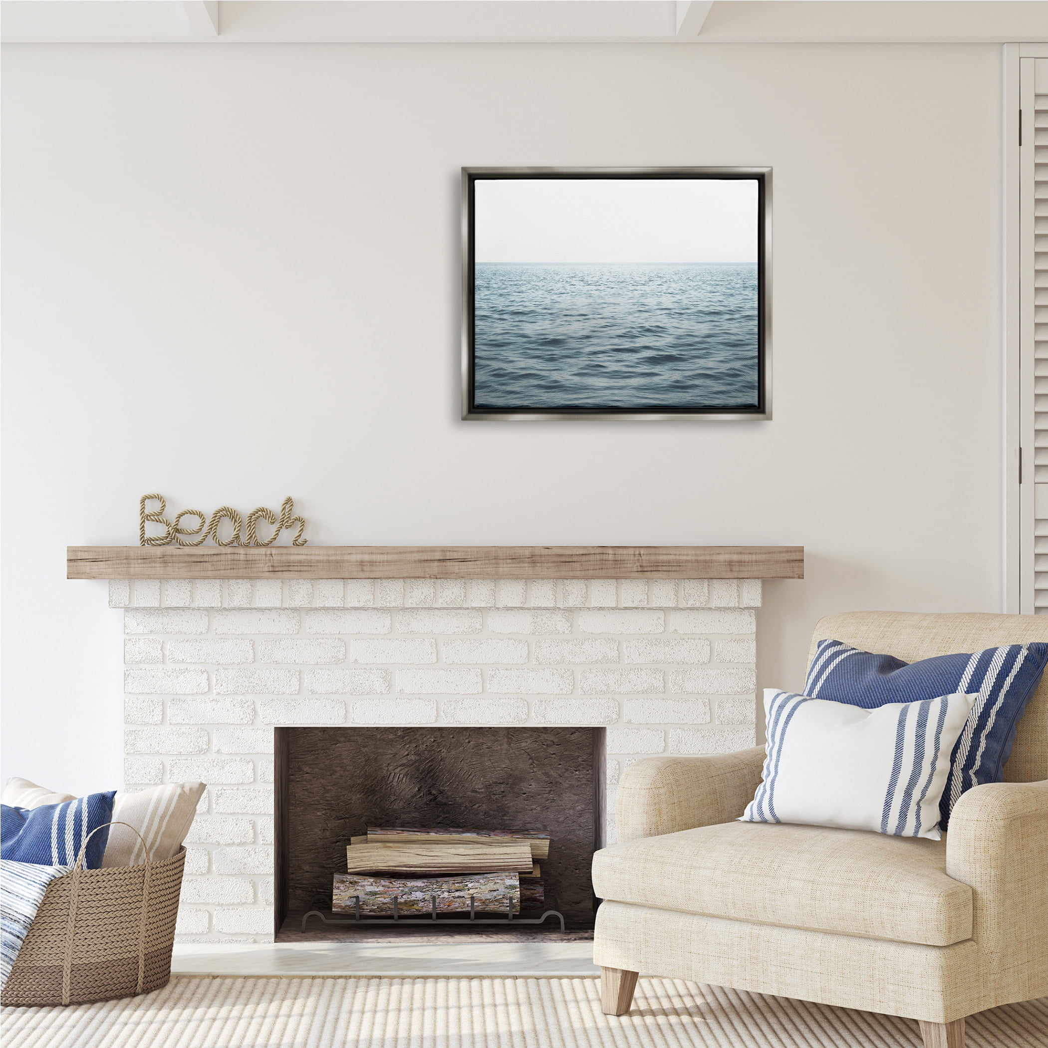 Stupell Industries Blue Sea Waves Photography Nature Photography Gray Floater Framed Art Print Wall Art, 31 x 25