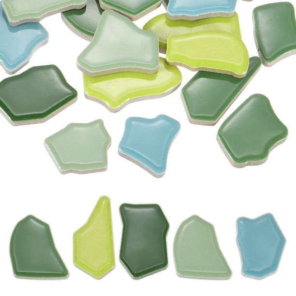 Uxcell 250g/0.55LB Azulejos de mosaico de cerámica irregular, piezas de porcelana rota de mosaico de 0.79"-1.57" a granel para hacer manualidades, decoración del hogar, Serie Verde