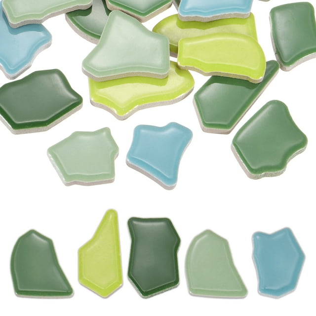 Uxcell 250g/0.55LB Azulejos de mosaico de cerámica irregular, piezas de porcelana rota de mosaico de 0.79"-1.57" a granel para hacer manualidades, decoración del hogar, Serie Verde