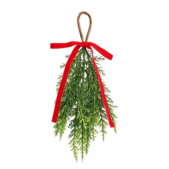Christmas Teardrop Swag, Artificial Cedar Door Swag, Pine Needles Faux Greenery Teardrop Wreath for Mantle Fireplace Staircase Xmas Front Door Indoor Outdoor Decor, 10.24 Inches