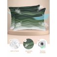 thumbnail image 2 of Sage Green Stripes Pillow Cases King Size Set of 2, Smooth Satin Pillowcase for Hair and Skin, Rustic Gradient Abstract Waves Art Decorative Cooling Bed Pillow Covers with Zipper, 20x36 Inches, 2 of 5