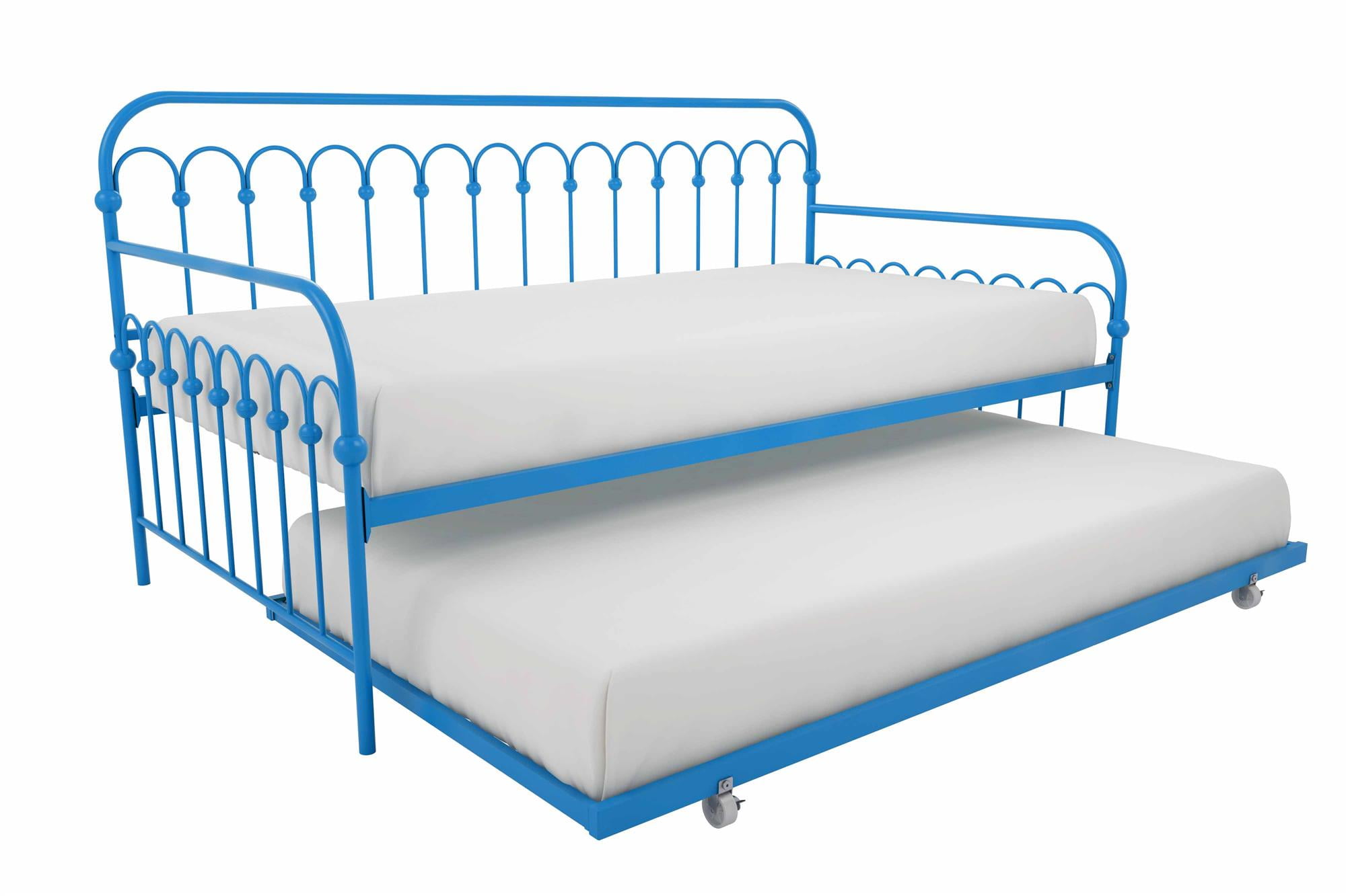 Novogratz Bright Pop Metal Daybed with Roll Out Trundle - Chic, Stylish, Space-Saving Design - Includes Sturdy Steel Slats (Turquoise, Twin)