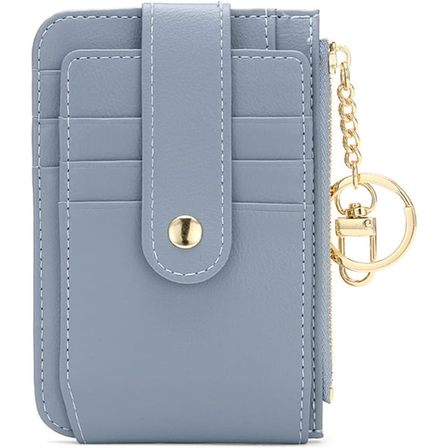Tarjetero de piel para mujer con compartimento para monedas, cartera, tarjetero y tarjetero para hombre y mujer, azul JFHHH pequeña