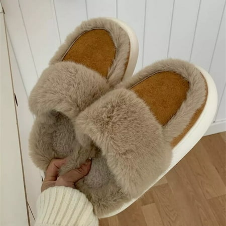 

CoCopeanut 2022 Winter Fluffy Slippers Women Retro Style Platform Desige Couple Home Cotton Shoes Warm Plush Slippers Brand Men s Slippers