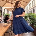 thumbnail image 2 of GRACE & GRANDEUR Women's Plus Size Mock Neck Tie Back Petal Short Sleeves Ruffled Hem A-Line Layered Swing Dresses 2X Navy Blue, 2 of 8