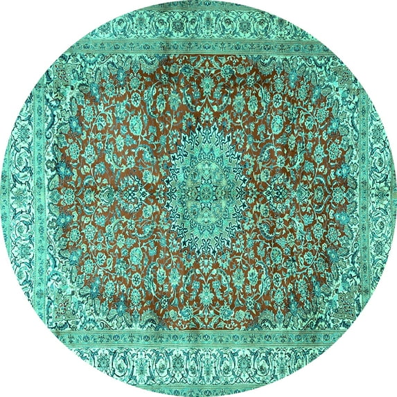 Ahgly Company Indoor Round Oriental Turquoise Blue Traditional Area Rugs, 5' Round