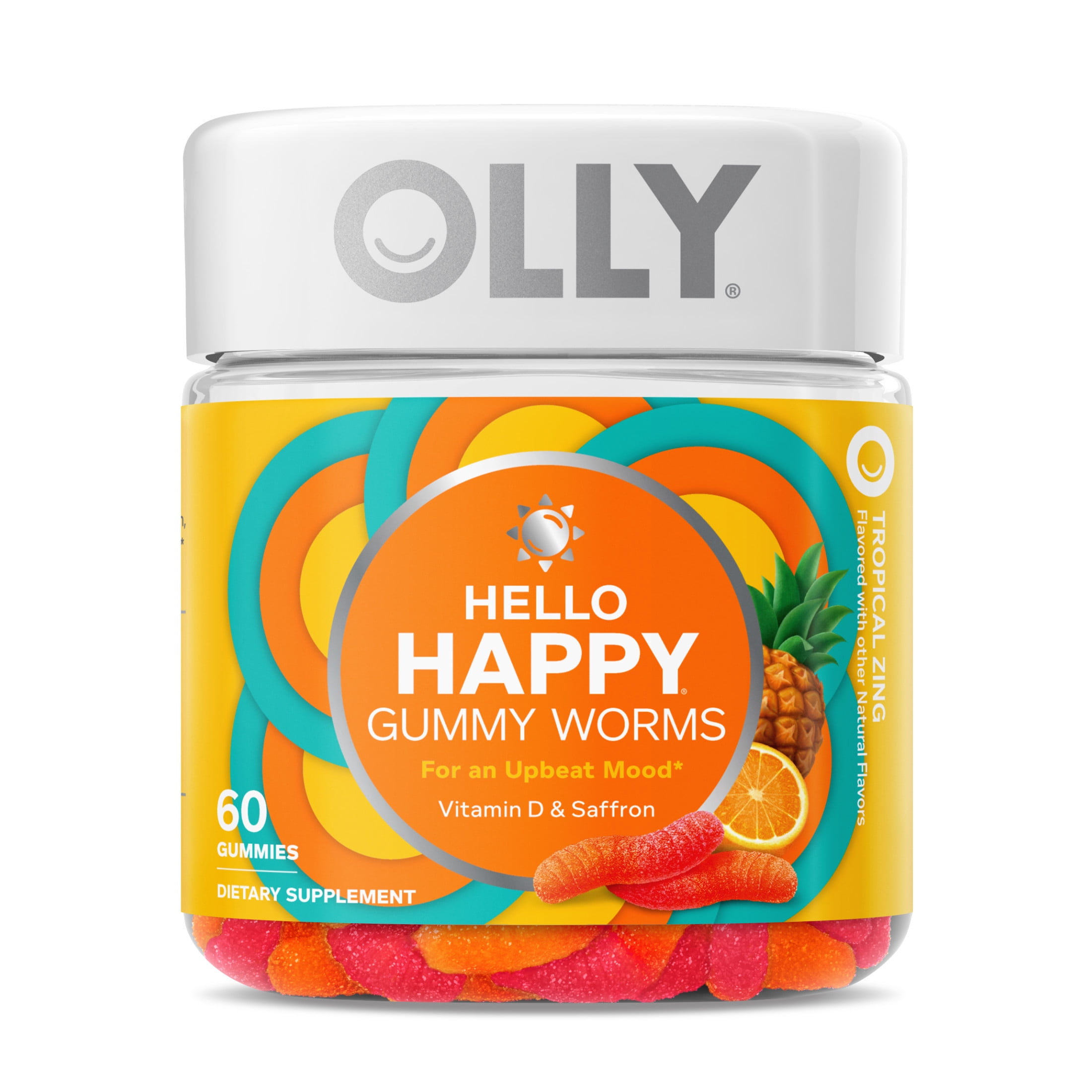 OLLY Hello Happy Gummy Worms, Saffron ExtraCount, Vitamin D,