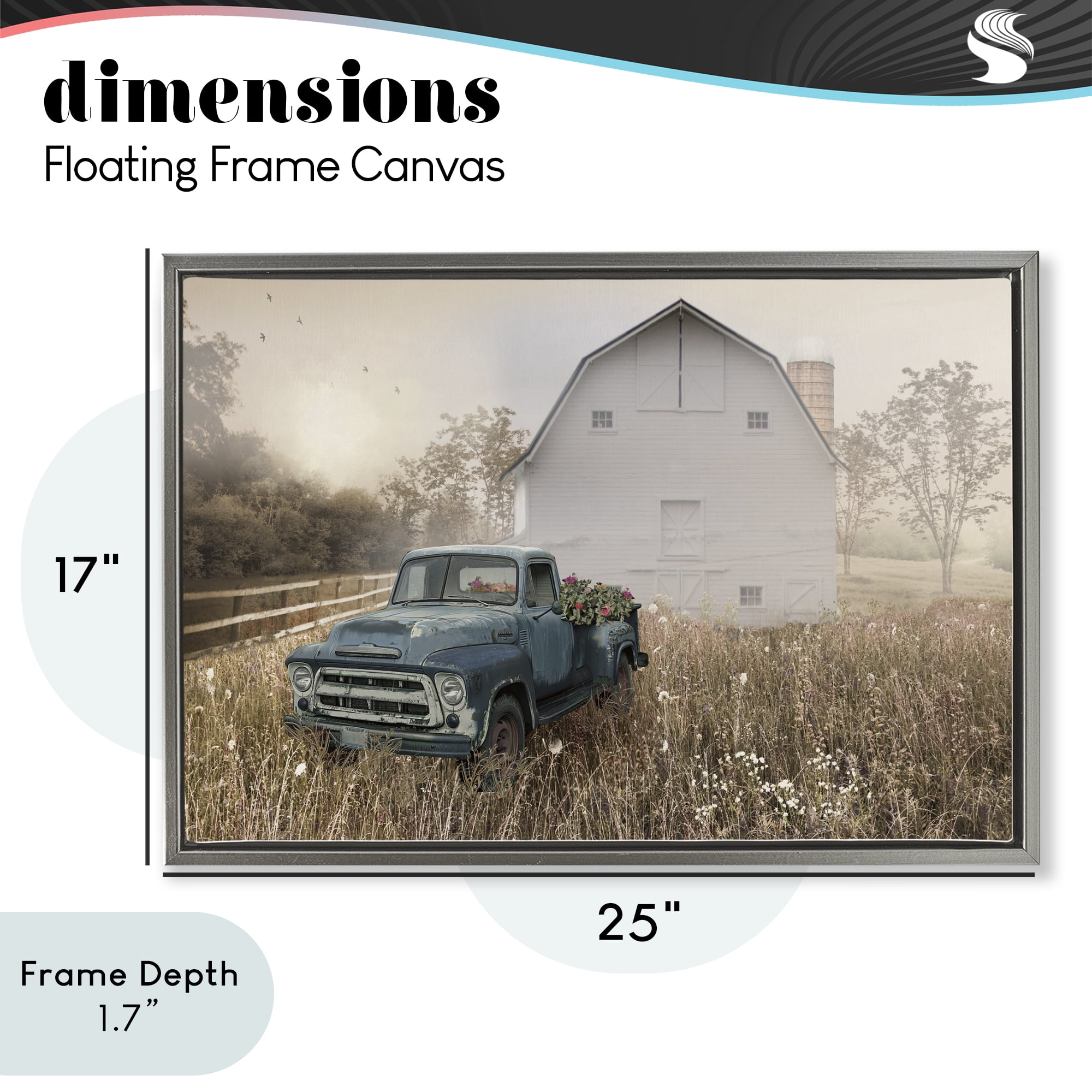 Stupell Industries Vintage Pickup in Wildflowers Gray Framed Floater Canvas Wall Art, design by Nan