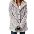 thumbnail image 3 of Women's Fuzzy Fleece Hooded Coat , Button Front Long Sleeve Loose Mid Length Loungewear Cardigan Winter Warm Jacket with Pockets Gray XL, 3 of 7