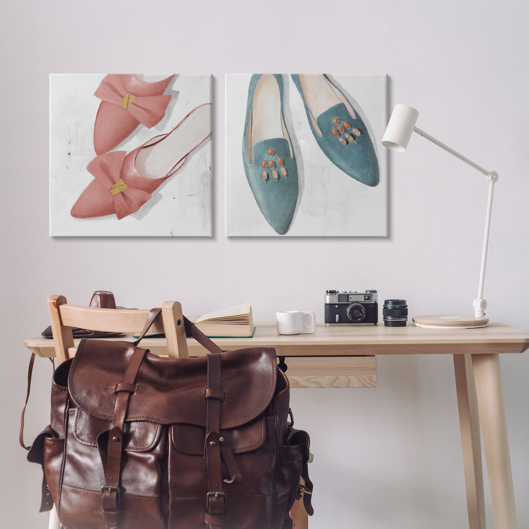 Stupell Industries Pink & Blue Fashion Flats Fashion Painting Wrapped Canvas Art Print Wall Art, 24 x 24, Set of 2