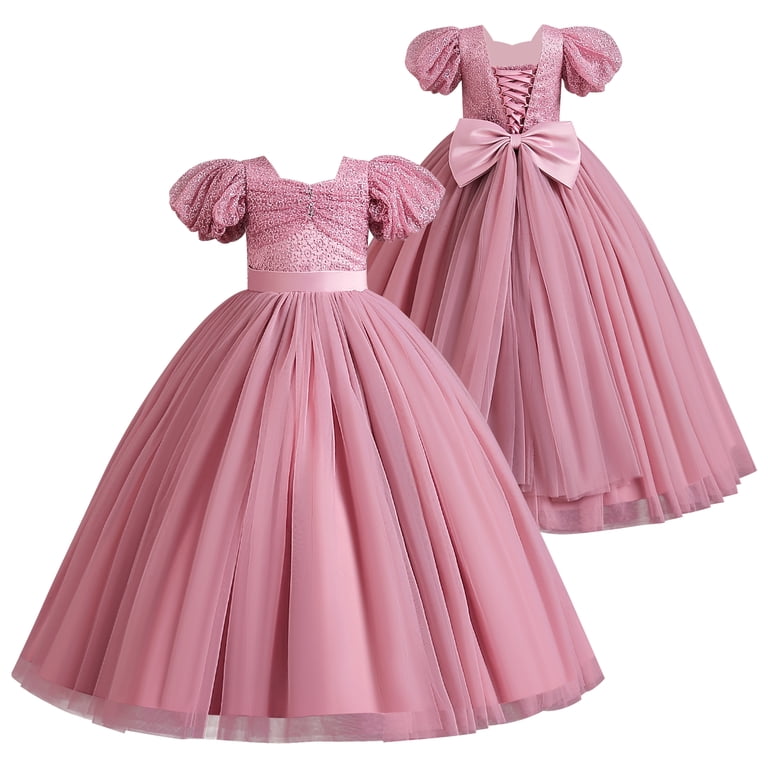 IBTOM CASTLE Flower Girls Sequin Lace-up Bow Dress for Kid Wedding  Bridesmaid Pageant Party Formal Long Gown Communion Tulle Dresses 5-6 Years Dusty  Pink - Walmart.com