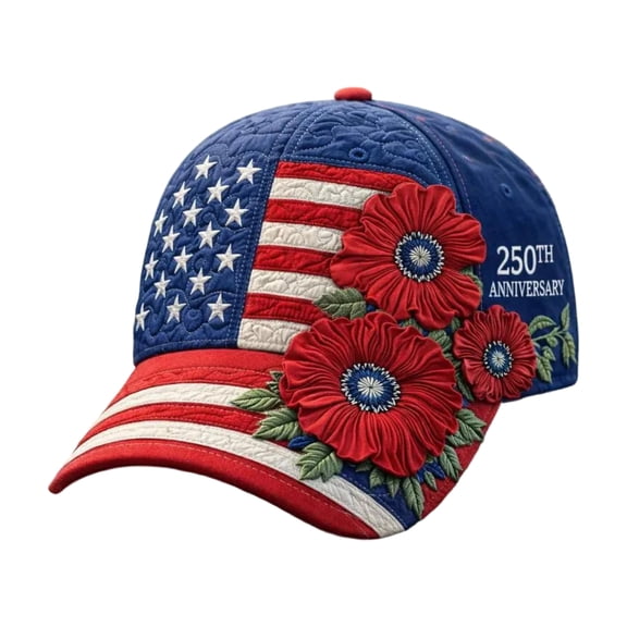 1776-2026 Semiquincentennial Baseball Cap, 3D Printed American Flag Poppy Design Patriotic Hat, Adjustable 251th Anniversary Sun Shade Baseball Cap for Men Women Independence Day Events