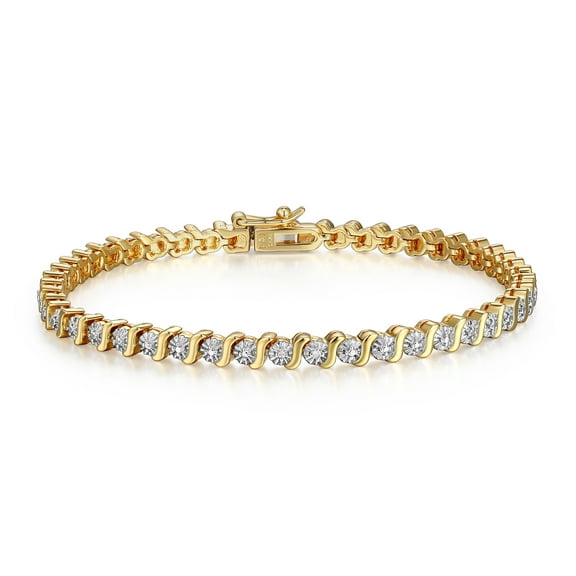 forever Facets S Shape Link Diamond Accent Tennis Bracelet w/ Silver Plated Gold Tone, 725"