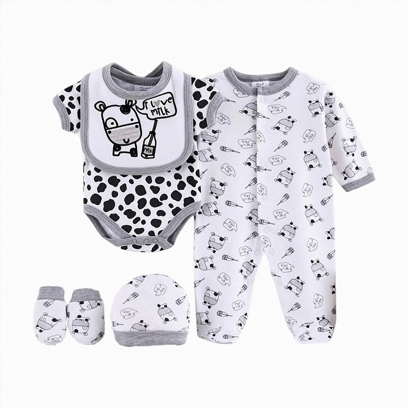 NOLDARES New Born Clothes Cotton Baby Bodysuit And Romper Layette Gift Set | Newborn Essentials Must Havesunisex Outfits 5pack(A075-Grey)