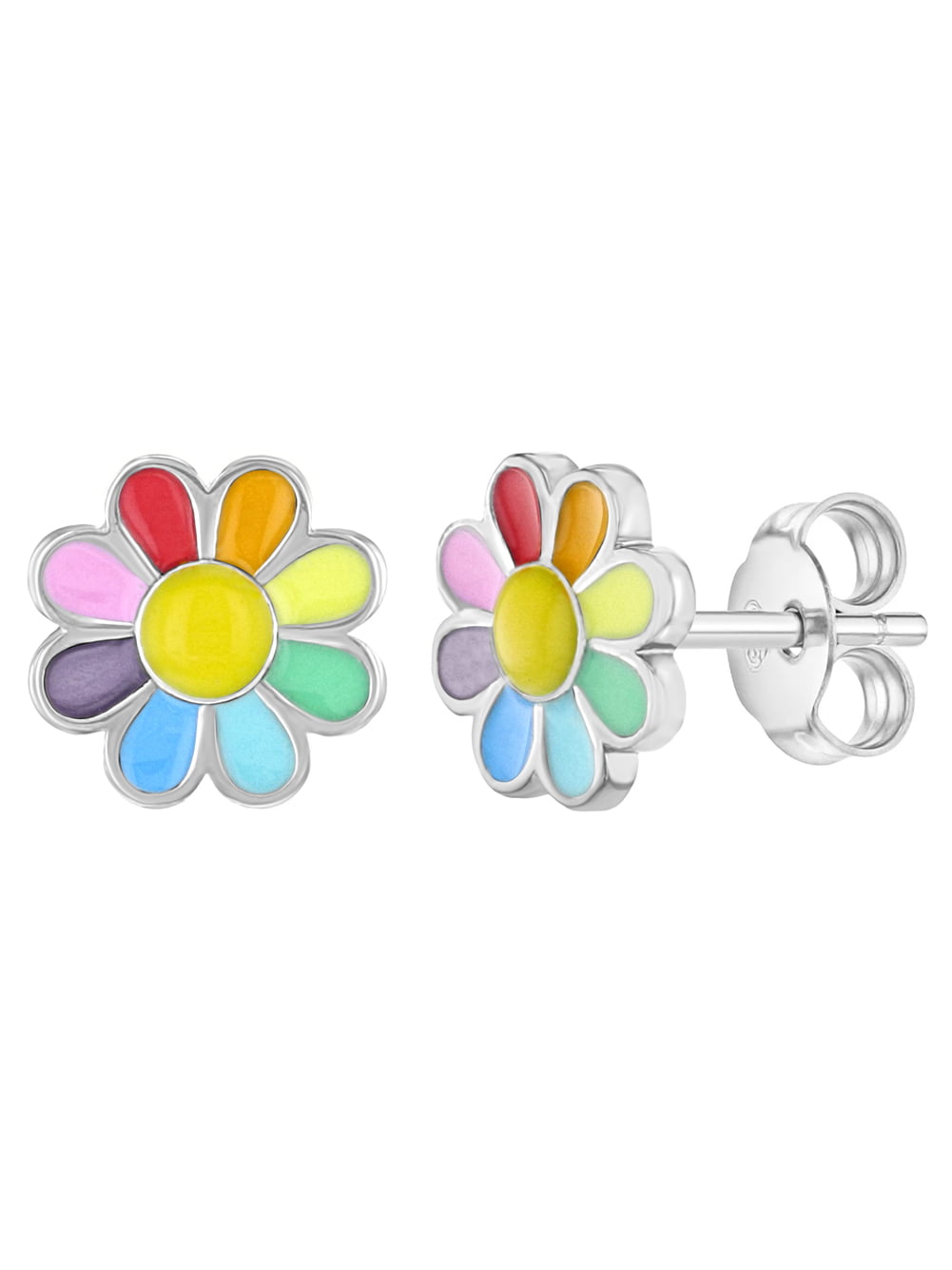 925 Sterling Silver Rainbow Daisy Flower Kids Girls Women Stud Earrings Gift 