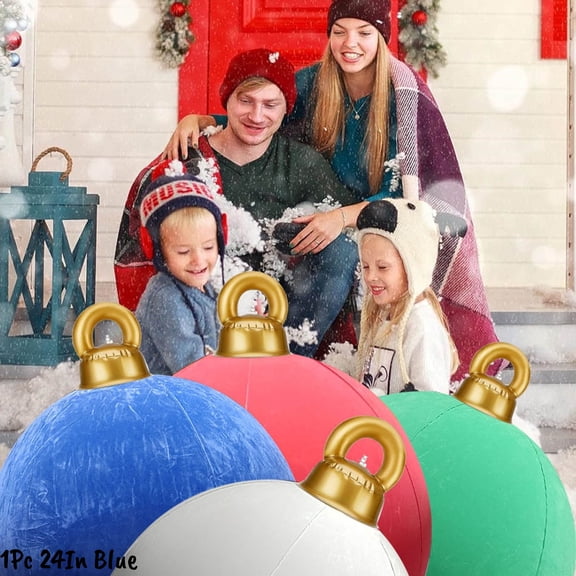 24 Inch Inflatable Velvet Christmas Balls, Large Outdoor Holiday Decorations, Flocked Pvc Christmas Ornaments For Yard, Porch & Garden, Blow Up Xmas Decorations For Indoor & Outdoor Use