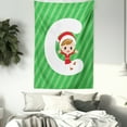 thumbnail image 3 of Christmas Alphabet Tapestry, Cartoon Style Young Child Sitting on Letter C with Hands Up, Wall Hanging for Bedroom Living Room Dorm Decor, 40W X 60L Inches, Green Dark Coral White, by Ambesonne, 3 of 5