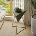 thumbnail image 5 of COZAYH Modern Geometric End Table with Wooden Top and Golden Metal Base, Unique Pyramid Side Table Plant Stand for Office, Living Room, Bedroom, Triangle (Green), 5 of 9