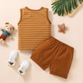 thumbnail image 4 of TOWED22 Boy Clothes Toddler Baby Boys Summer Outfits Sleeveless Patchwork T-Shirt Shorts Set 6 Months-4T(Brown,0-6 M), 4 of 6