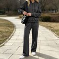 thumbnail image 6 of Domzest Zip Up Hoodies Sweatsuits Womens Long Sleeve Full-zip Hooded Sweatshirt & Wide Leg Sweatpants Fall Winter Athletic Tracksuits Dark Gray M, 6 of 6
