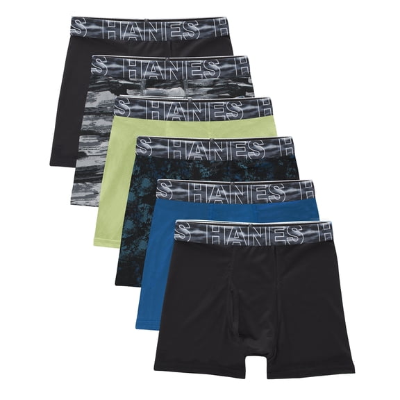 Hanes Boys' Performance Mesh Tween Boxer Briefs Pack, X-Temp, Assorted, 6-Pack Black/Blue/Green/Grey S