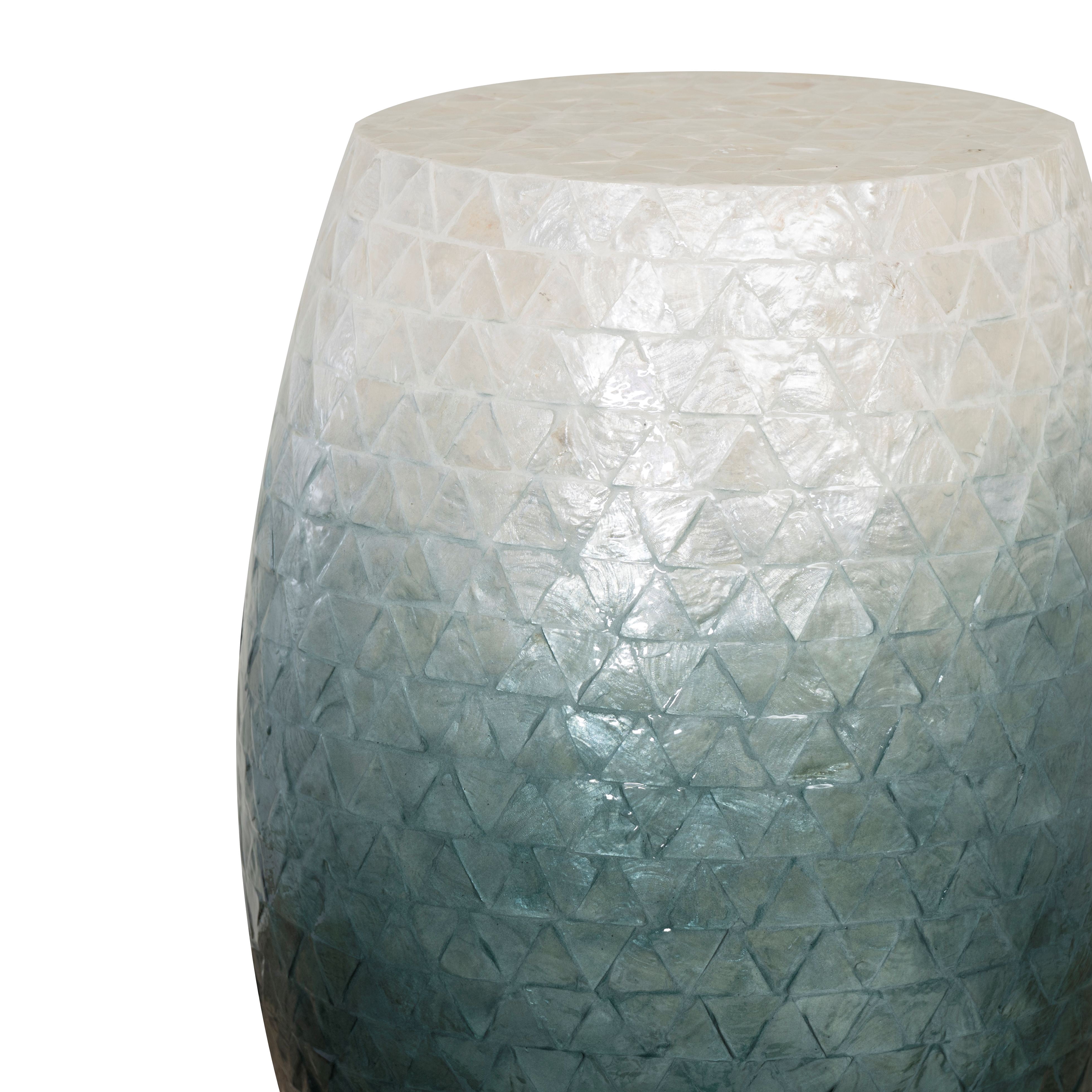 Linon Prescott Indoor Drum Accent Table, 19.75" Tall, Blue Ombre Capiz Shell