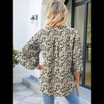 thumbnail image 4 of Blusas de Mujer con Mangas 3/4 y Cuello en V Holgado con Estampado de Pétalos de , Blusas de Trabajo de Negocios Hojas Negras L, 4 of 7