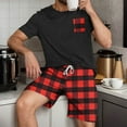thumbnail image 2 of Lounge Sets for Men Crew Neck Short Sleeve Pullover Blouse Shorts Sets Men Plaid Casual Home Sleepwear Indoor Loungewear with Pockets, 2 of 7