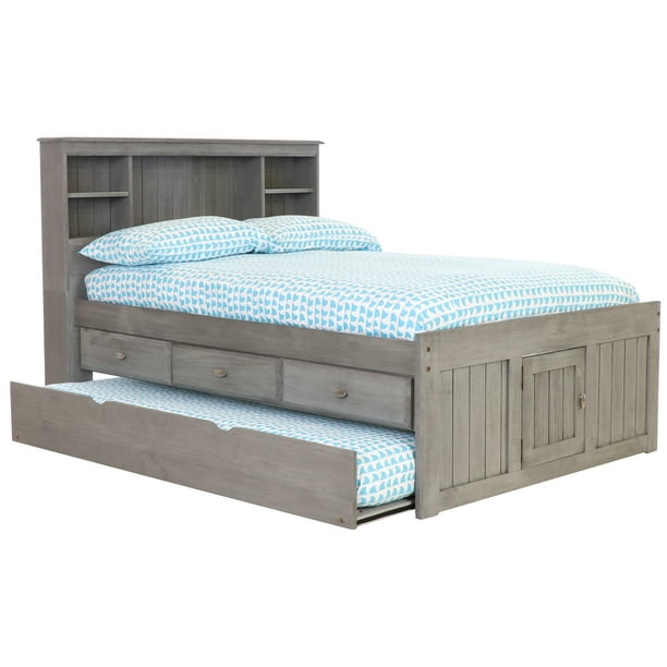 Captains Bookcase Bed With Twin Trundle, Discovery World Furniture White Full Bookcase Bed With 3 Drawers And Trundle