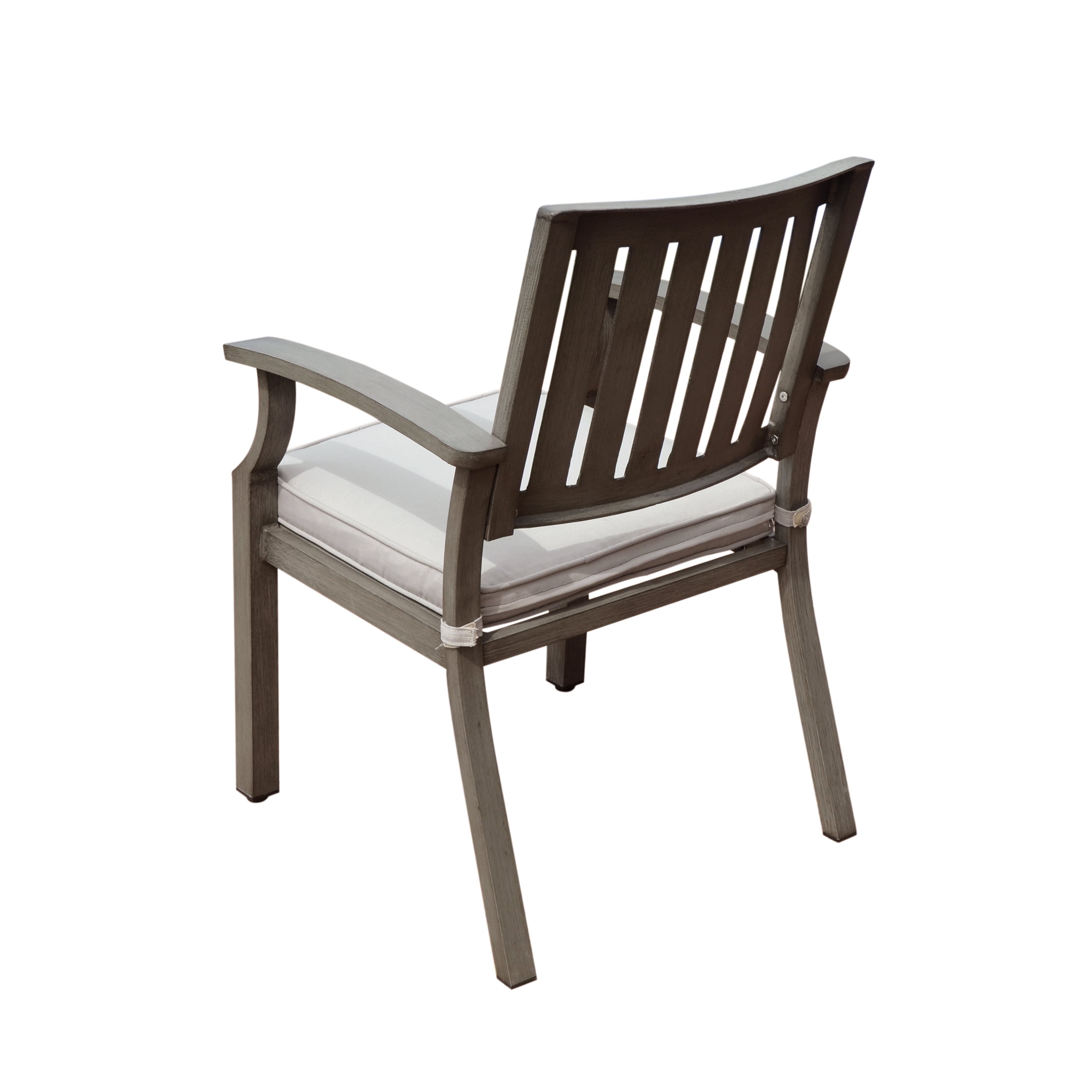 Outdoor Cushioned Dining Chair Set of 2, Acacia Wood and Metal Frame Household Seats for Patio Garden, Dark Gray and Silver