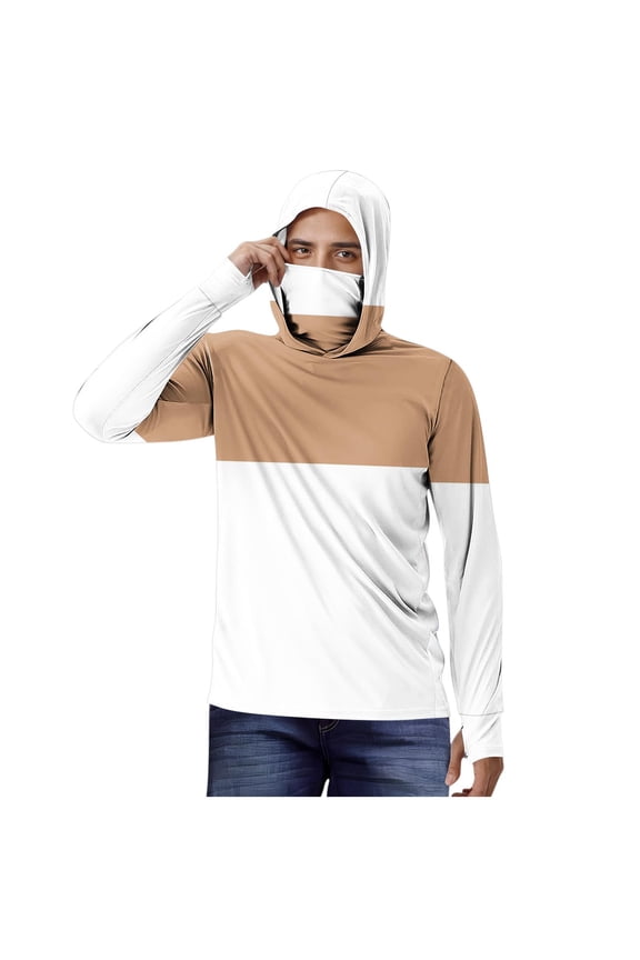 Athletic Jackets UPF 50+ for Men,Long Sleeve Striped Lightweight Hooded Sun Protection Shirts with Face Cover White 3XL
