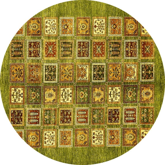 Ahgly Company Machine Washable Indoor Round Abstract Yellow Modern Area Rugs, 6' Round