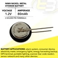 thumbnail image 3 of V80H-2PIN 1.2V 80mAh NiMH 2 Pin Battery for Backup Timers, Removable Flashlight, 3 of 7