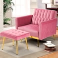 thumbnail image 2 of ACMEASE Velvet Accent Chair with Adjustable Armrests and Ottoman, Pink, 2 of 7