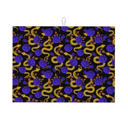 

Kdxio Golden Snake And Purple Rose for Dish Drying Mat 24*18 inch Absorbent Dish Drainer Kitchen Counter Large Size Dish Drying Pad for Countertops Draining Racks
