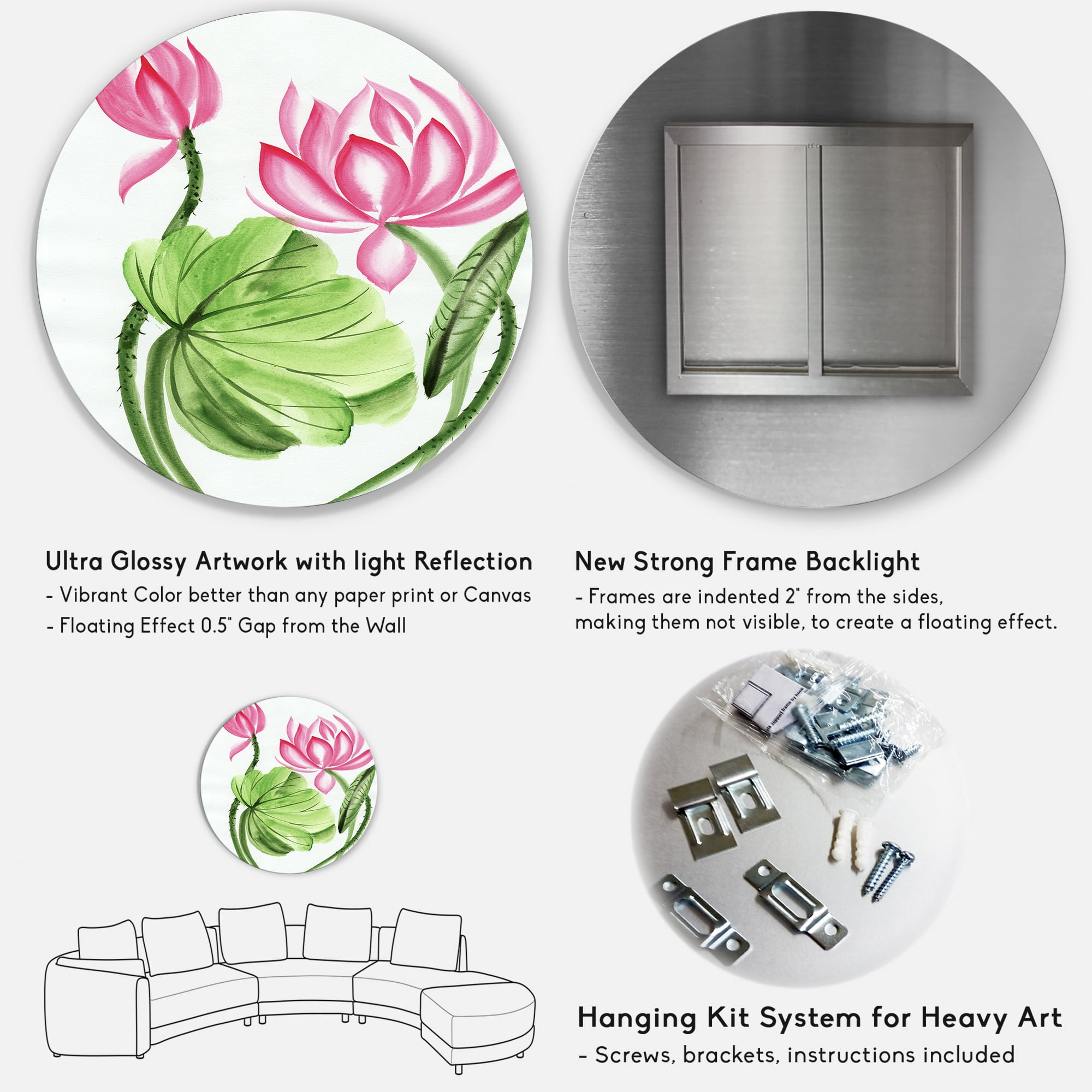 Designart 'The Dragonfly and Lotus II' Traditional Circle Metal Wall Art 11x11 - Disc of 11