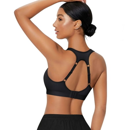 

Eleady Women High Impact Racerback Sport Bra Full Support Bonce Control Workout Bra Wireless Seamless Yoga Tops(Black Large)