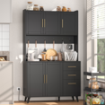 thumbnail image 2 of Rovaurx 70.9" Kitchen Pantry Cabinet with Microwave Shelf, Modern Kitchen Hutch Cabinet with Charging Station, Tall Floor Cupboard Cabinet with Drawers and Doors, Black KBG002BE, 2 of 7