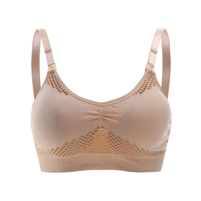 Aayomet Bralettes for Women Lace Front Open Lactation Bra Comfortable Buckle Up Lactation Bra (Beige, XL)