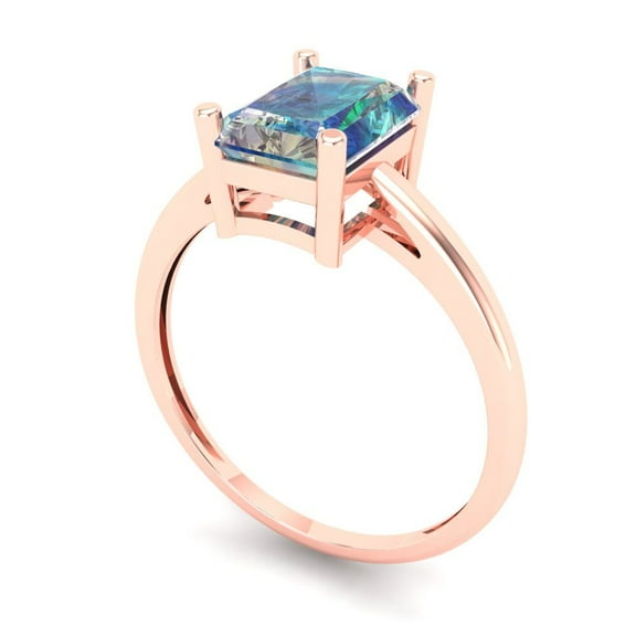 2 ct Emerald Cut Blue Moissanite Solitaire Engagement Ring for Women in 18K Rose Gold