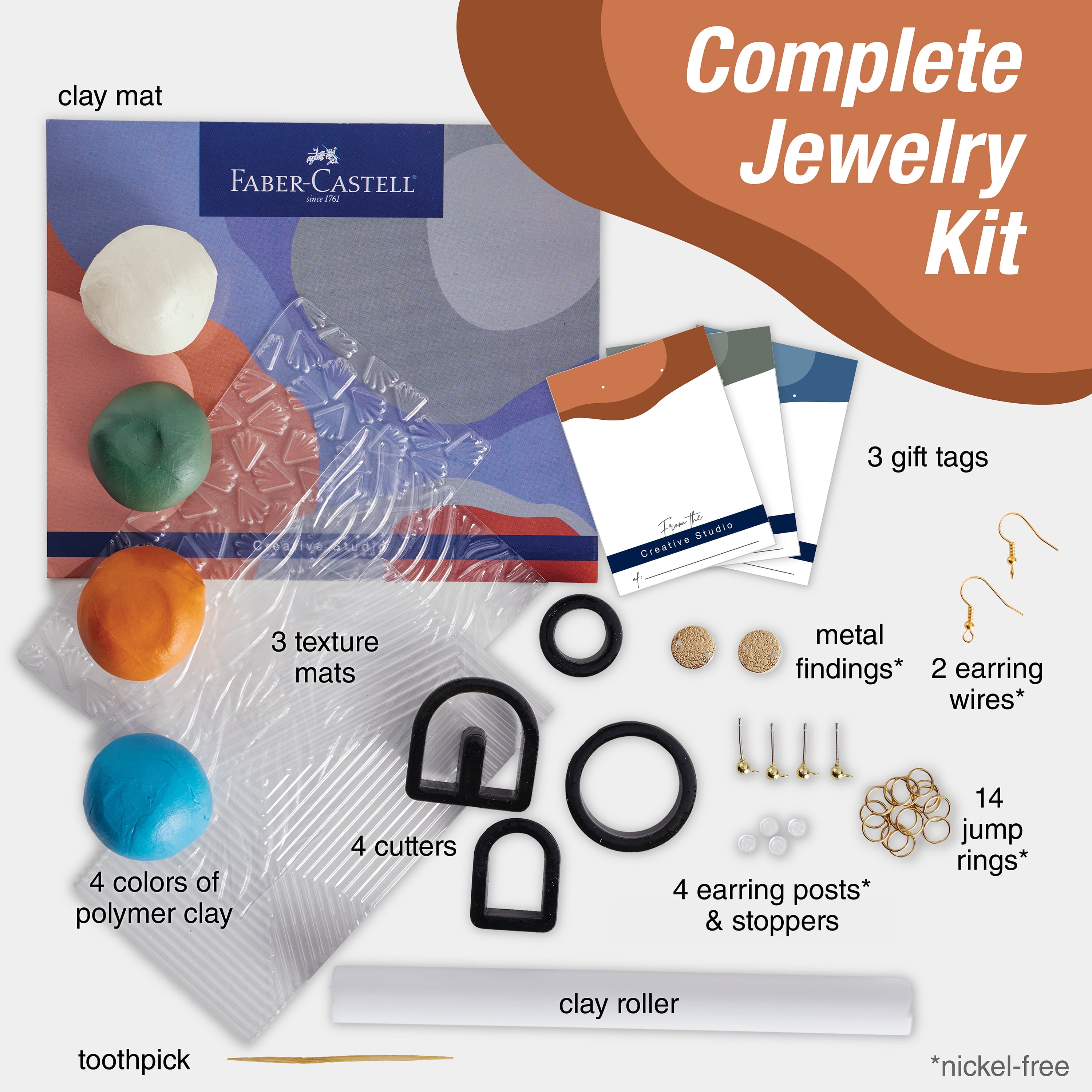 Faber-Castell Texture Clay Earrings Jewelry Making Kit - Create 3 Earrings, Crafts for Adults Women