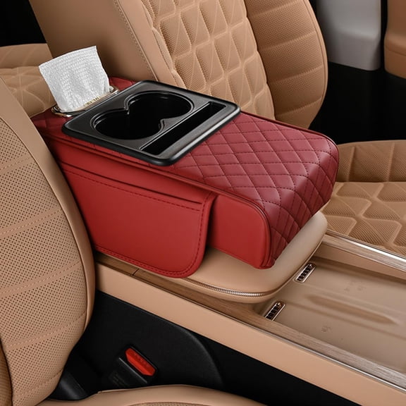 Car Armrest Cushion, 5-in-1 Center Console Cover with Storage Pockets, Cup Holder and Phone Slot, Interior Organizer for Sedan