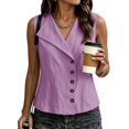 thumbnail image 2 of Womens Button Down Vest Womens Cotton Linen Summer Vest Summer Loose Fit Linen Vest Tops Lightweight Fashion Casual Womens Vest Purple S, 2 of 8