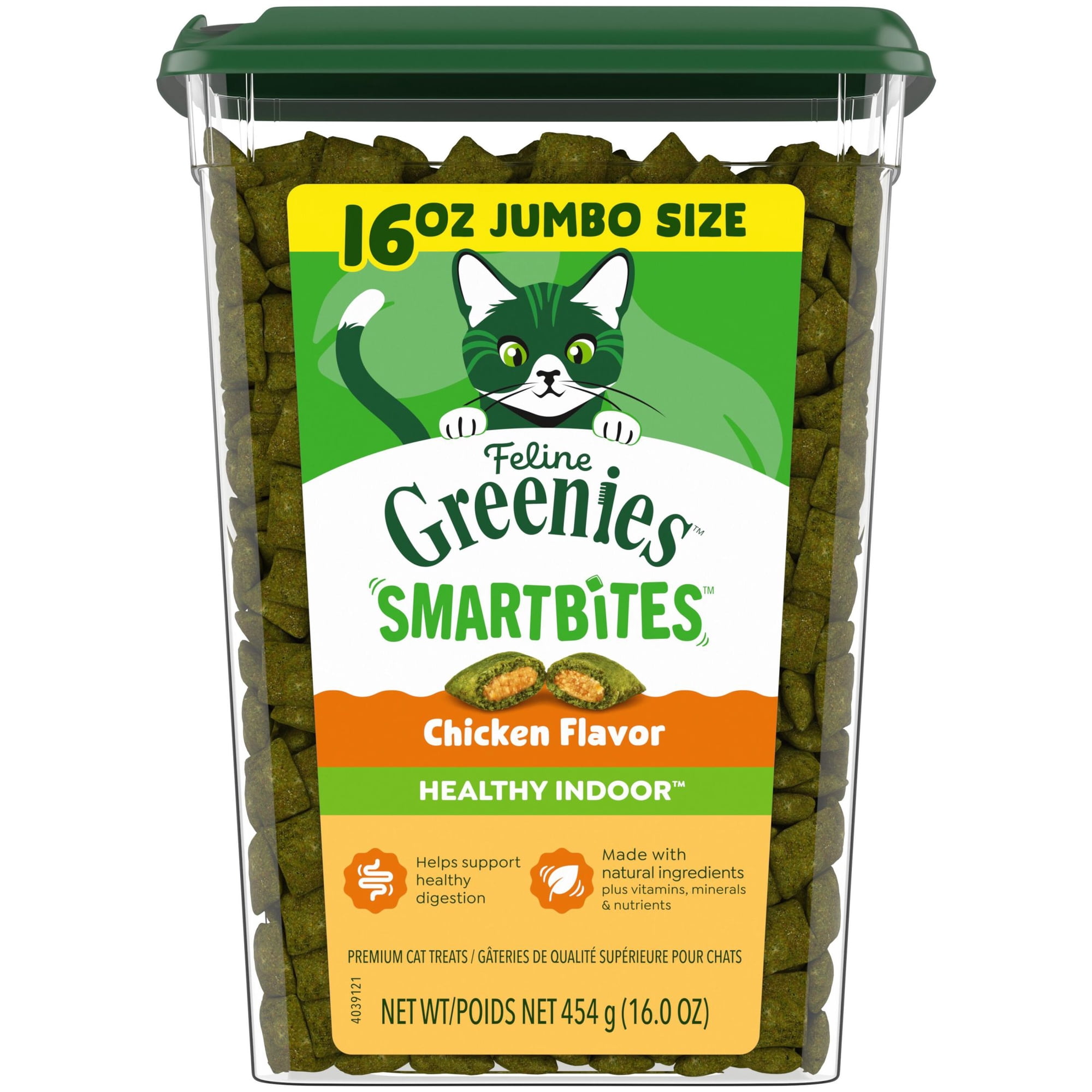Greenies Feline Smartbites Chicken Flavor Healthy Indoor Cat Treats, 16 oz Tub