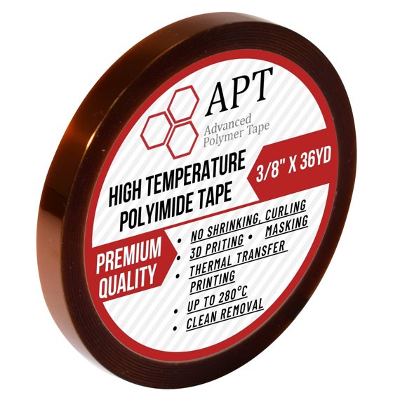 APT, 1 mil Thick Polyimide Adhesive High-Temperature Resistant Tape, for Masking, Soldering, Electrical, 3D Printer Application, 3/8" x 36 yards, 1 Roll/Pack