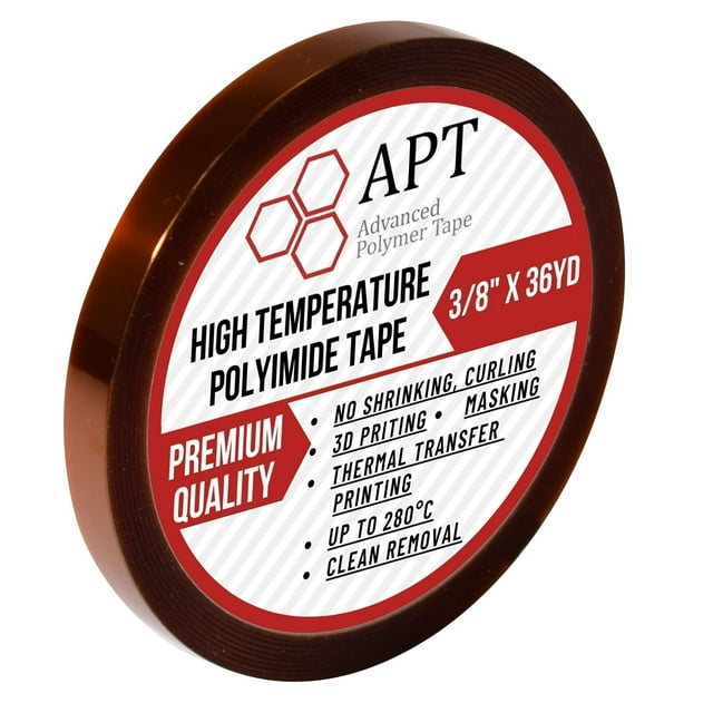 APT, 1 mil Thick Polyimide Adhesive High-Temperature Resistant Tape, for Masking, Soldering, Electrical, 3D Printer Application, 3/8" x 36 yards, 1 Roll/Pack