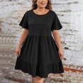 thumbnail image 3 of Plus Size Dresses for Curvy Women 2025 Summer Short Sleeve Crew Neck Mini T Shirt Dress Pleated Ruffle Flowy Beach Sundresses, 3 of 7